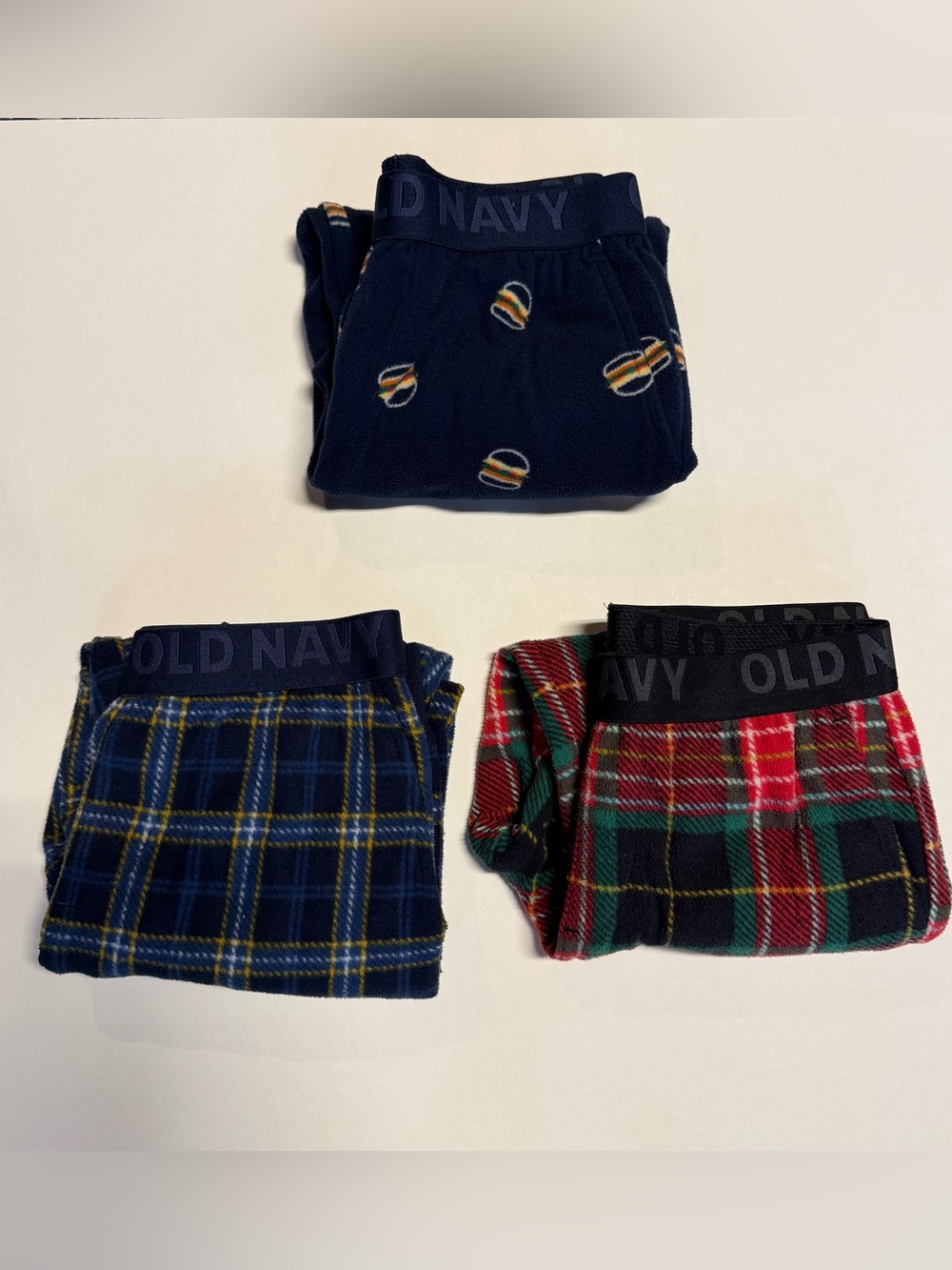 Old Navy Kids Navy Fleece Joggers & Plaid Pants 3-Pack